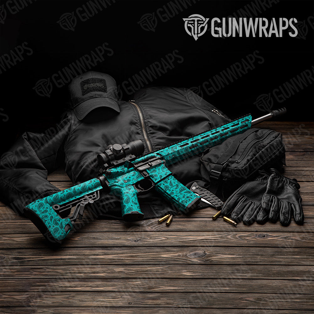 Bandana Tiffany Blue Black AR 15 Gun Skin Vinyl Wrap