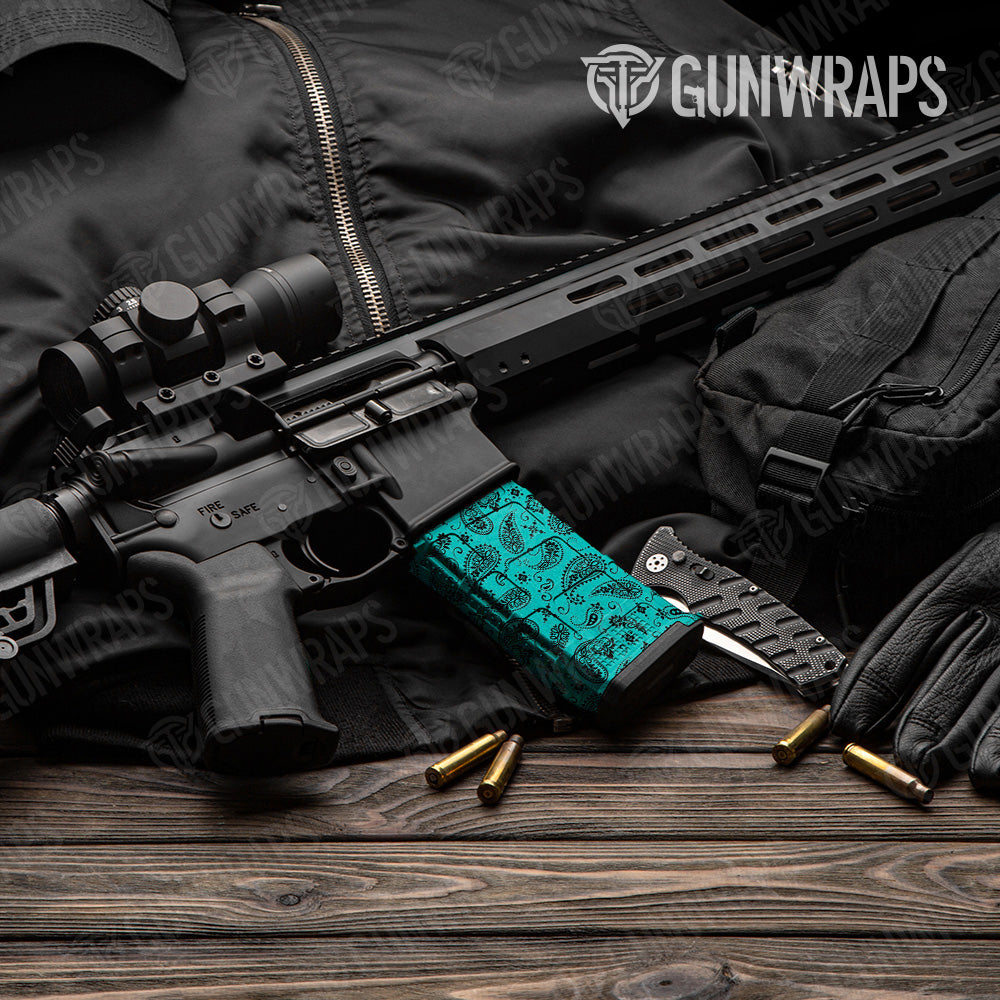 Bandana Tiffany Blue Black AR 15 Mag Gun Skin Vinyl Wrap