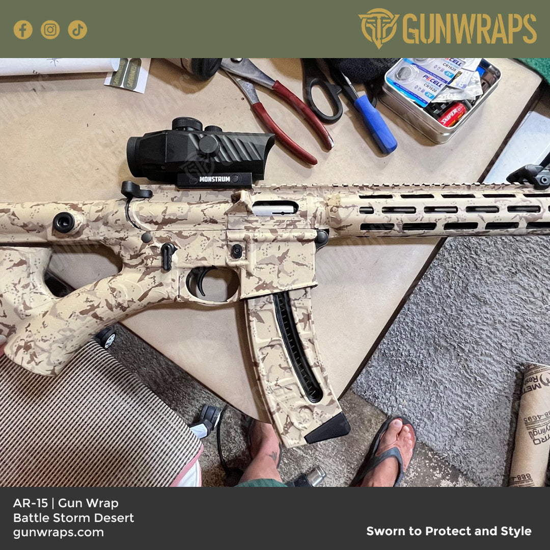 AR 15 Battle Storm Desert Camo Gun Skin Vinyl Wrap
