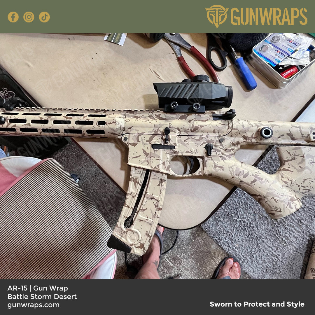 AR 15 Battle Storm Desert Camo Gun Skin Vinyl Wrap