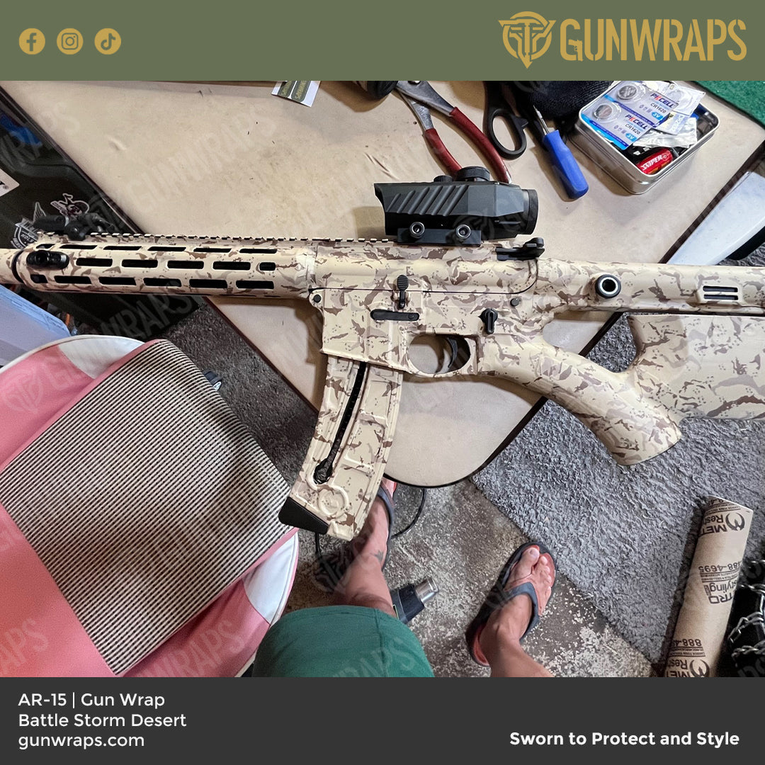 AR 15 Battle Storm Desert Camo Gun Skin Vinyl Wrap