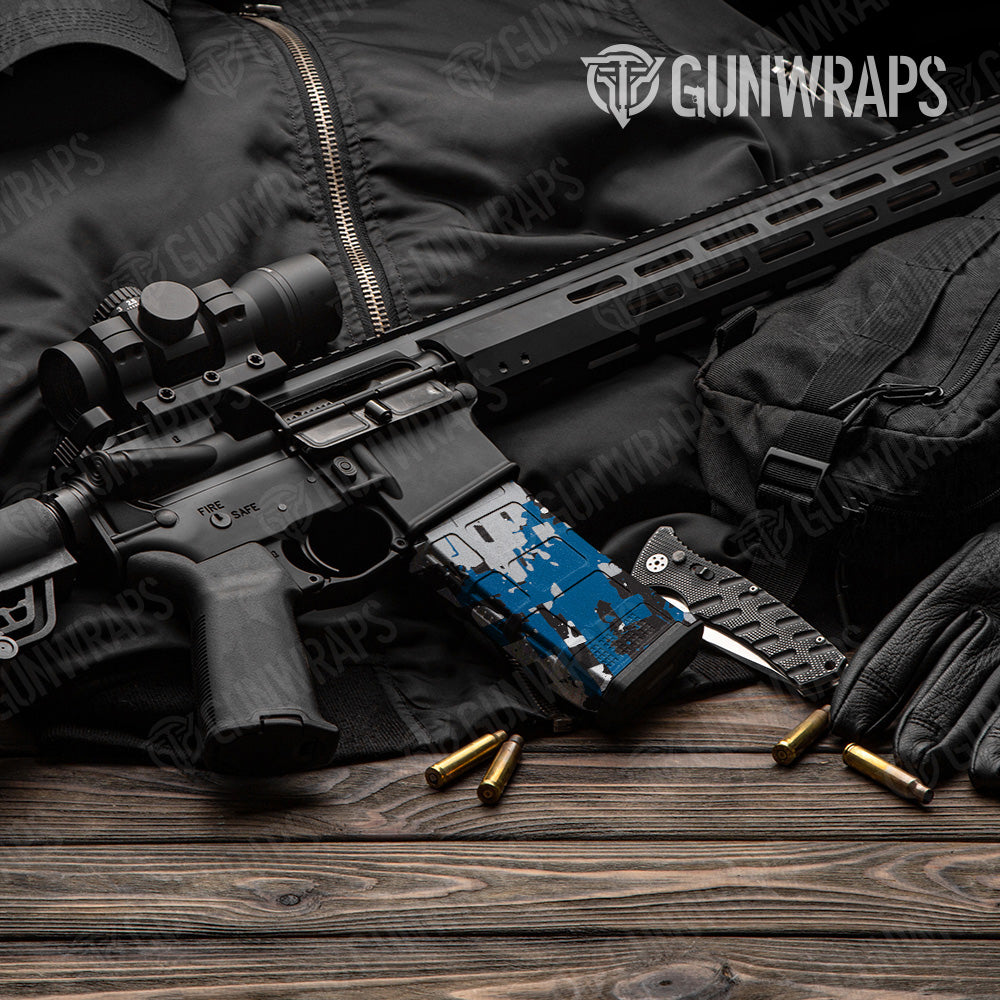 Broken Plaid Blue Camo AR 15 Mag Gun Skin Vinyl Wrap
