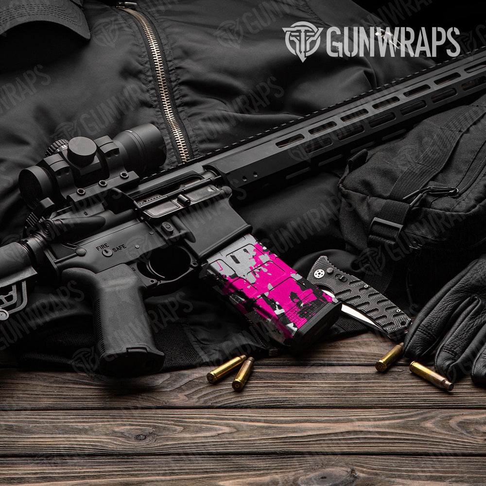 Broken Plaid Magenta Camo AR 15 Mag Gun Skin Vinyl Wrap
