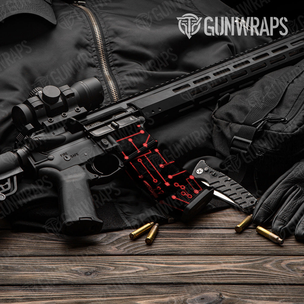 Circuit Board Red AR 15 Mag & Mag Well Gun Skin Vinyl Wrap