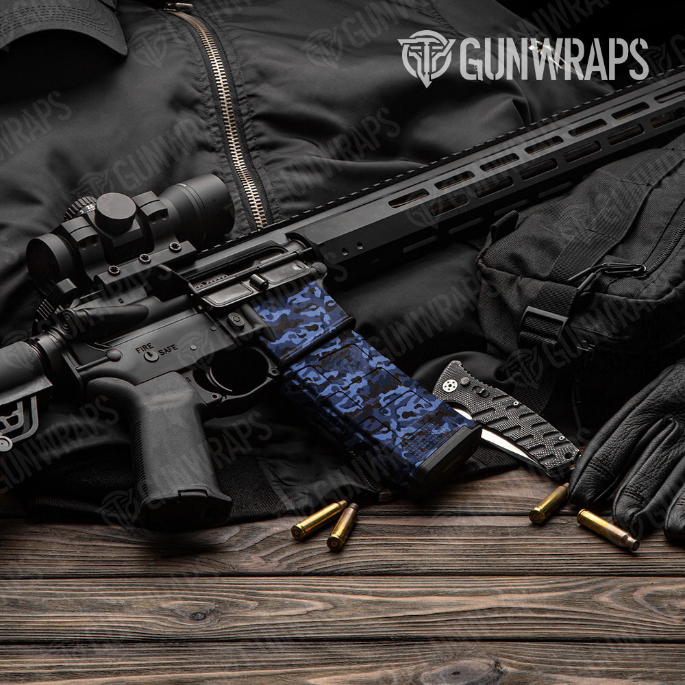 Classic Blue Midnight Camo AR 15 Mag & Mag Well Gun Skin Vinyl Wrap