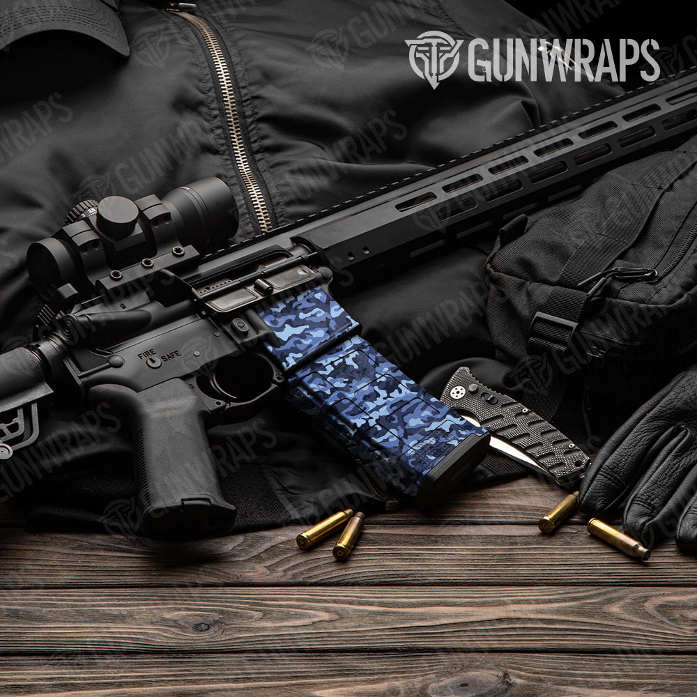 Classic Blue Urban Night Camo AR 15 Mag & Mag Well Gun Skin Vinyl Wrap