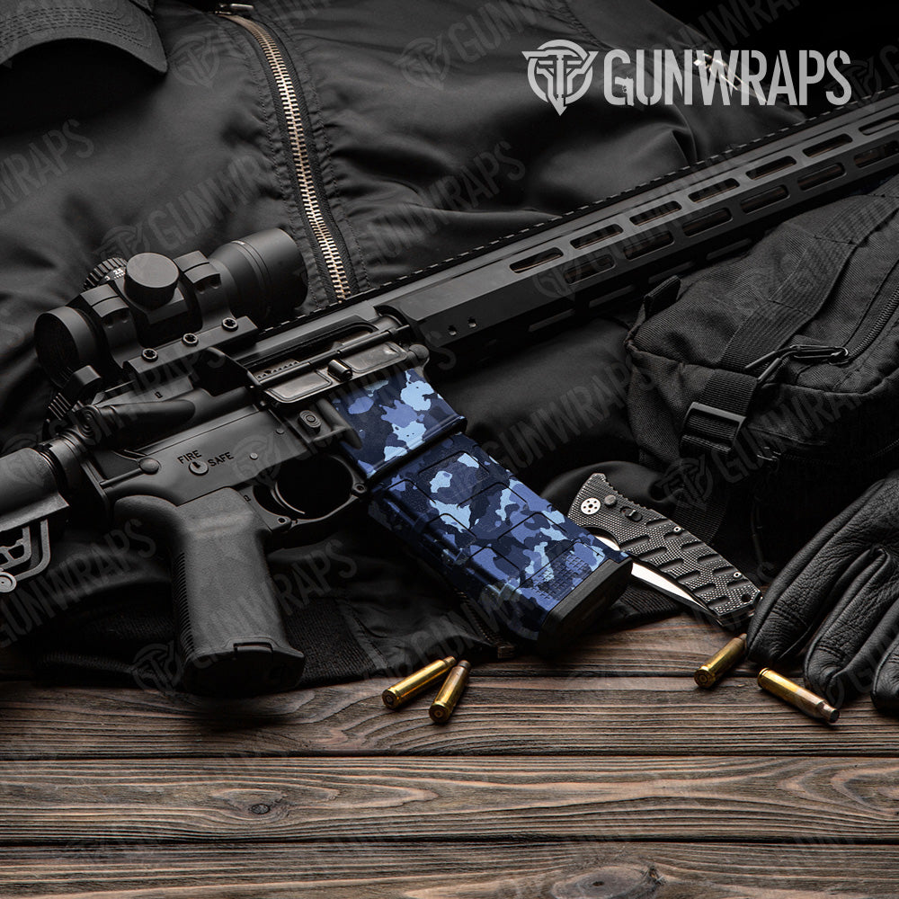 Cumulus Blue Urban Night Camo AR 15 Mag & Mag Well Gun Skin Vinyl Wrap