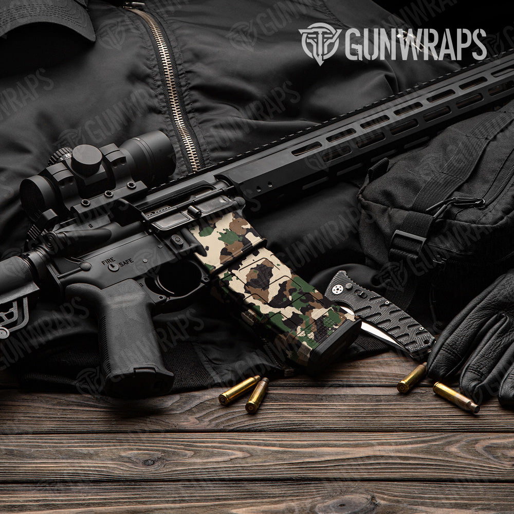 Cumulus Woodland Camo AR 15 Mag & Mag Well Gun Skin Vinyl Wrap