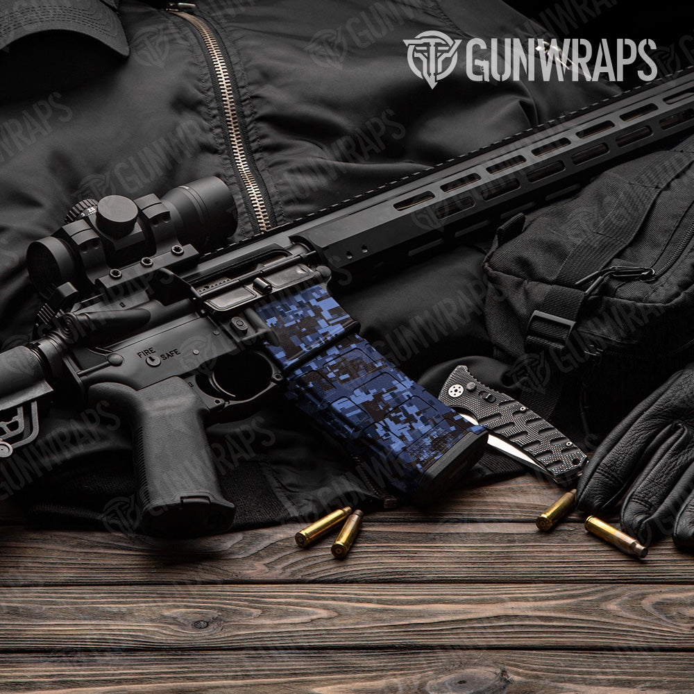 Digital Blue Midnight Camo AR 15 Mag & Mag Well Gun Skin Vinyl Wrap