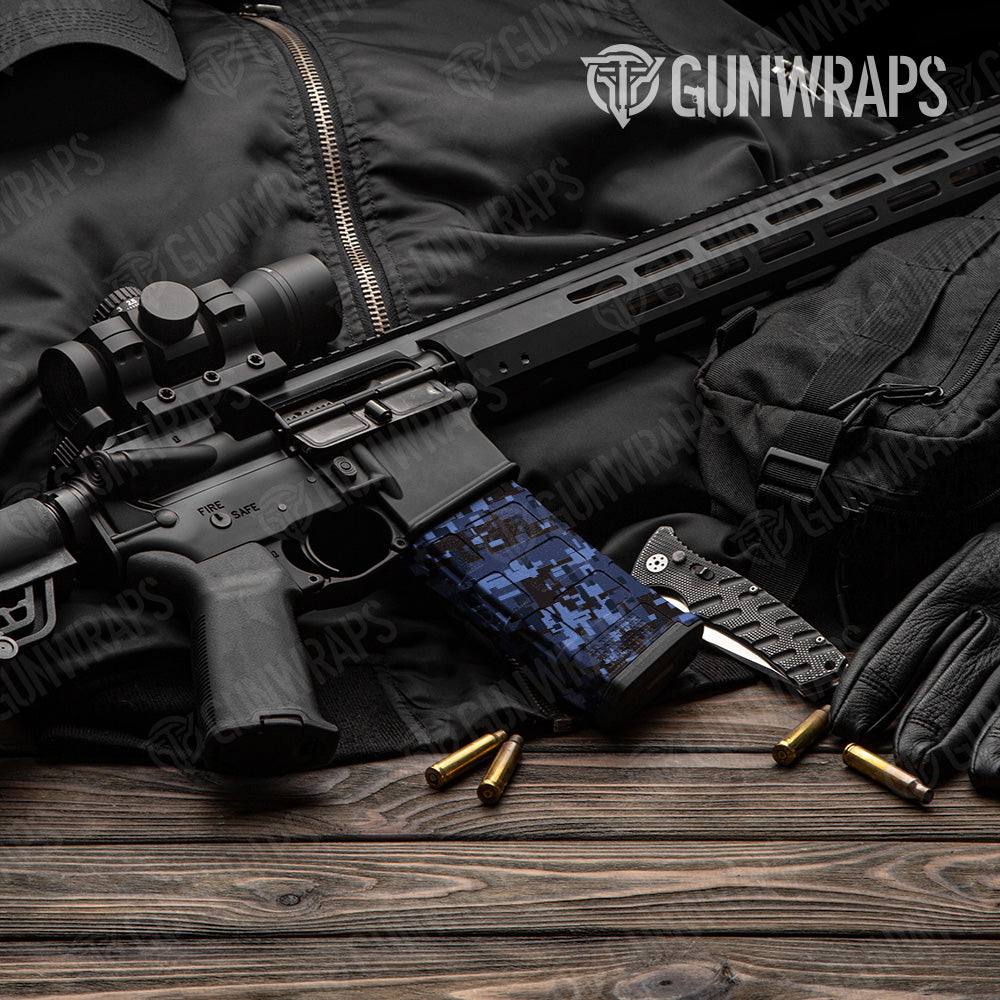 Digital Blue Midnight Camo AR 15 Mag Gun Skin Vinyl Wrap