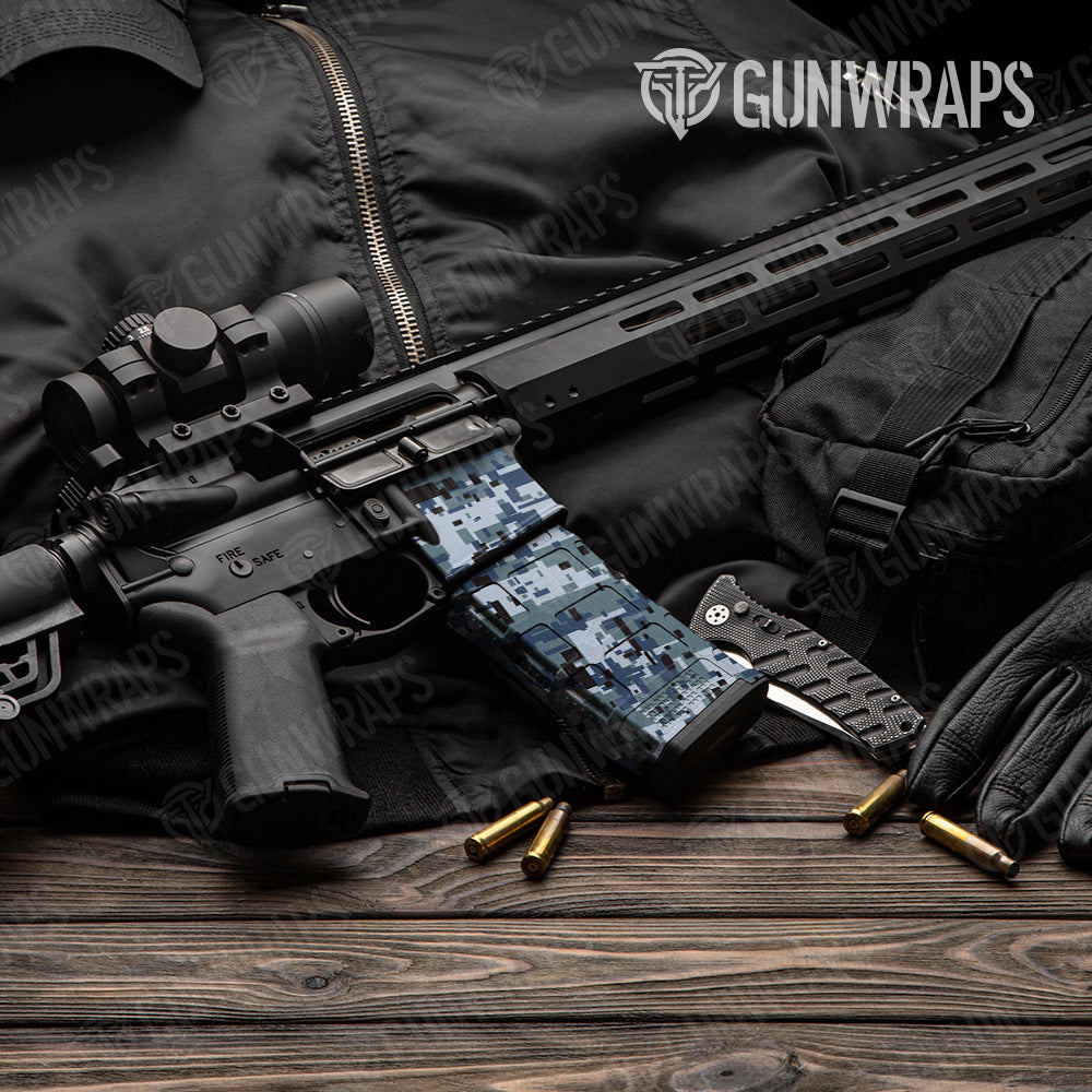 Digital Navy Camo AR 15 Mag & Mag Well Gun Skin Vinyl Wrap