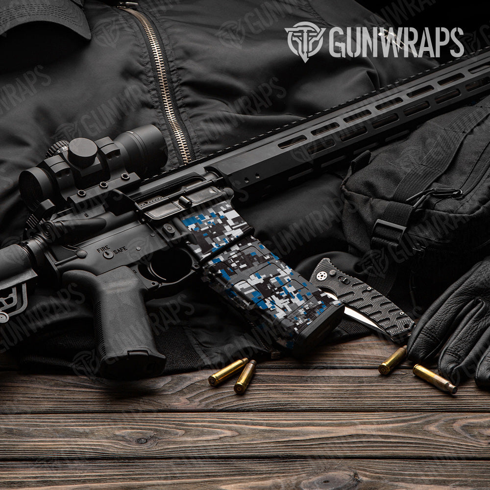Digital Urban Blue Camo AR 15 Mag & Mag Well Gun Skin Vinyl Wrap