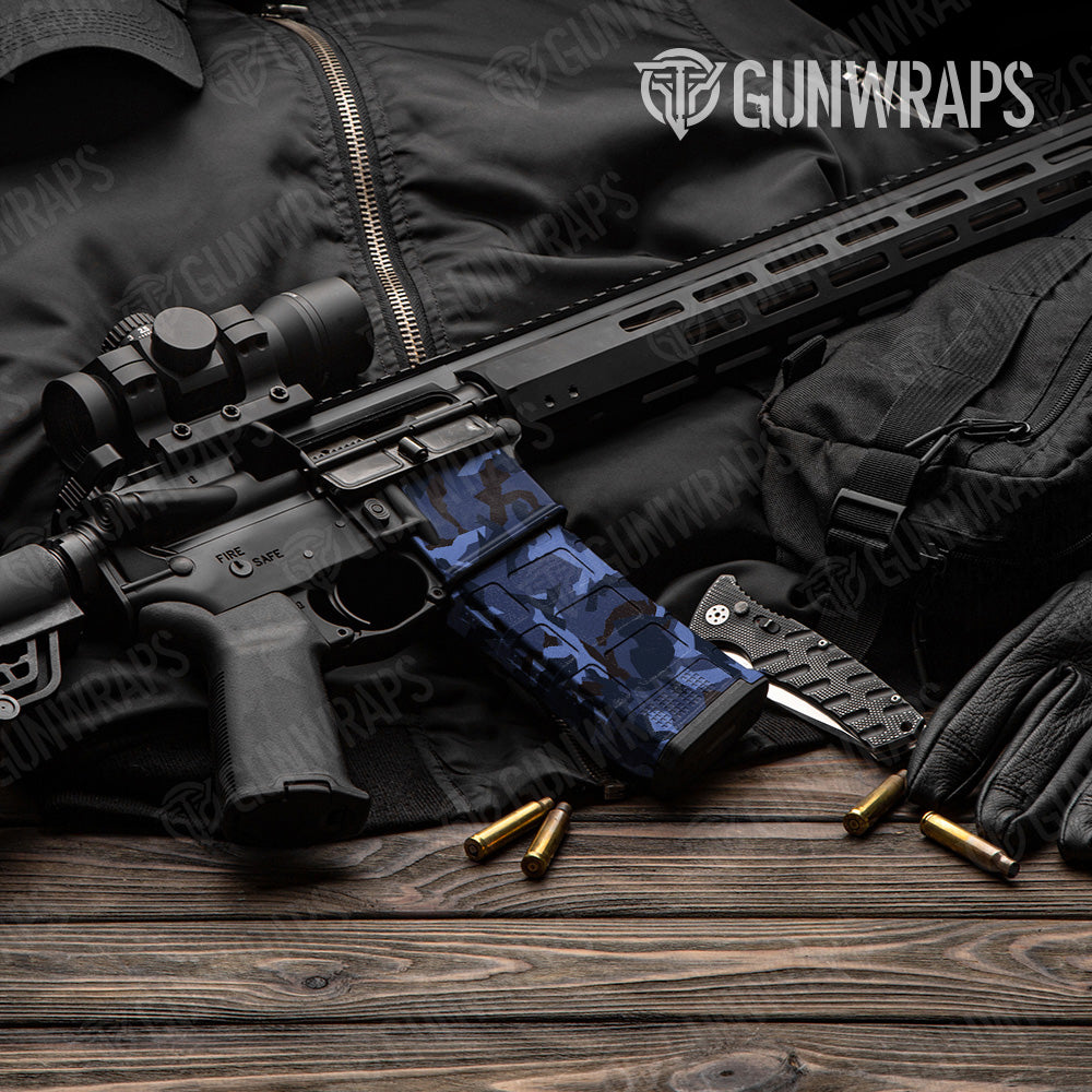 Erratic Blue Midnight Camo AR 15 Mag & Mag Well Gun Skin Vinyl Wrap