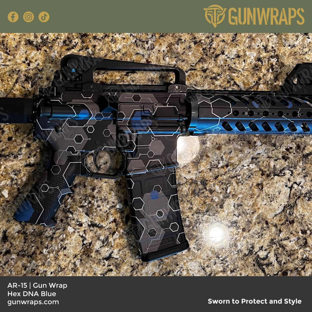 AR 15 Hex DNA Blue Gun Skin Vinyl Wrap