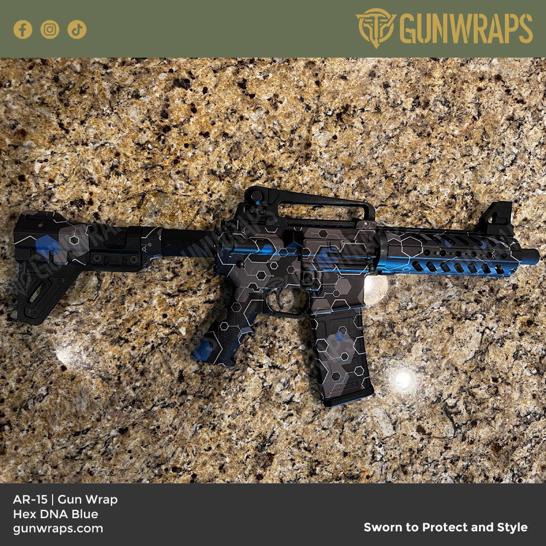 AR 15 Hex DNA Blue Gun Skin Vinyl Wrap