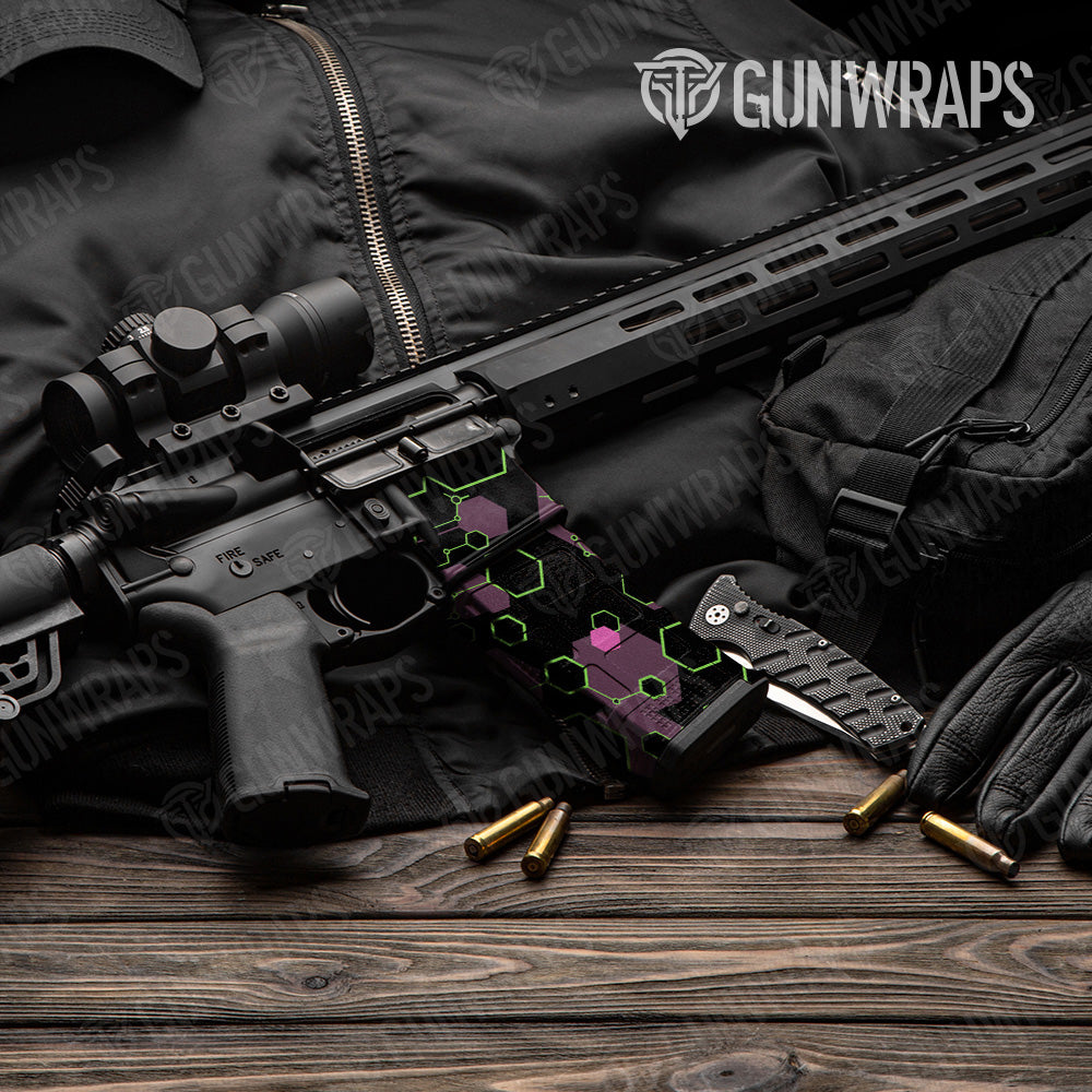 Hex DNA Neon Night AR 15 Mag & Mag Well Gun Skin Vinyl Wrap