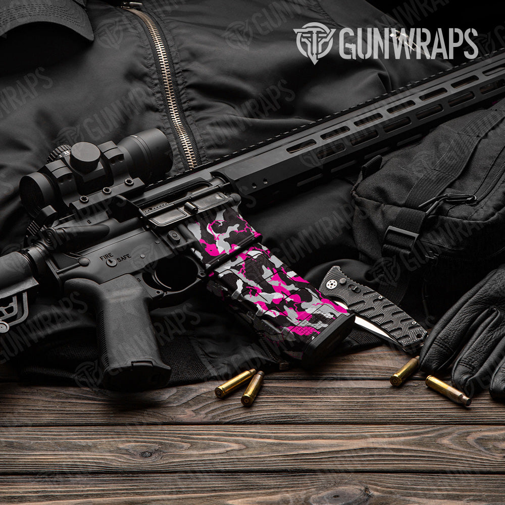 Ragged Magenta Tiger Camo AR 15 Mag & Mag Well Gun Skin Vinyl Wrap