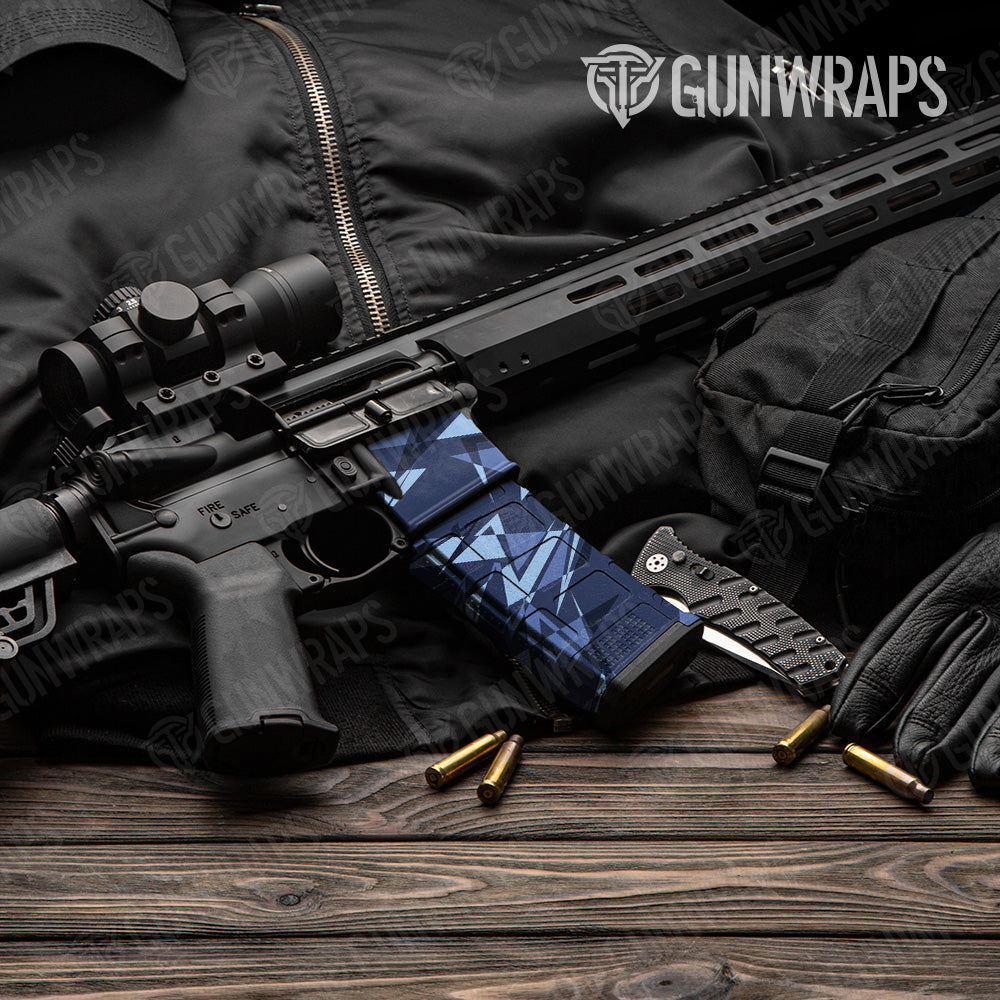 Sharp Blue Urban Night Camo AR 15 Mag & Mag Well Gun Skin Vinyl Wrap