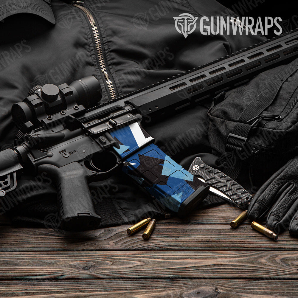 Shattered Baby Blue Camo AR 15 Mag & Mag Well Gun Skin Vinyl Wrap