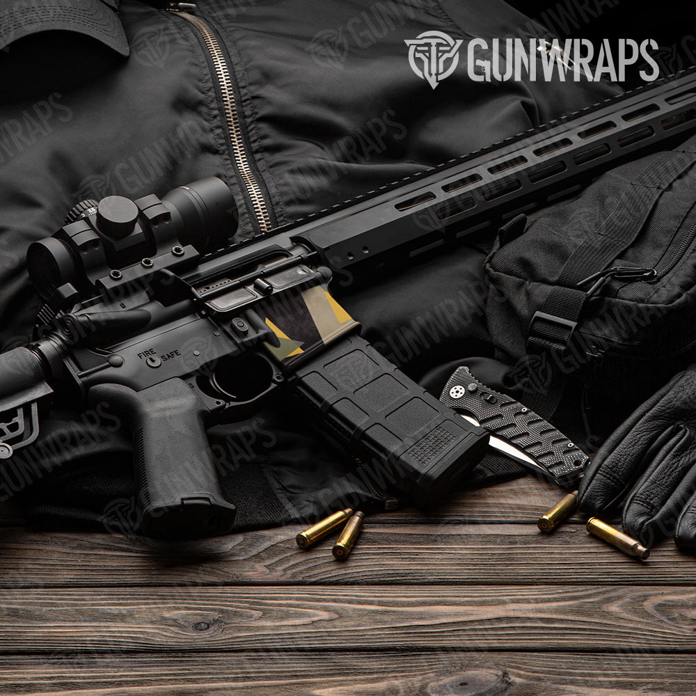 Shattered Militant Yellow Camo AR 15 Mag Well Gun Skin Vinyl Wrap