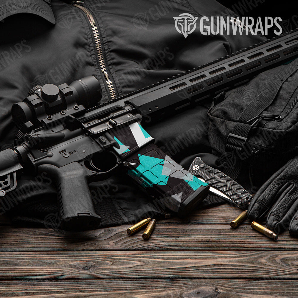 Shattered Tiffany Blue Tiger Camo AR 15 Mag & Mag Well Gun Skin Vinyl Wrap