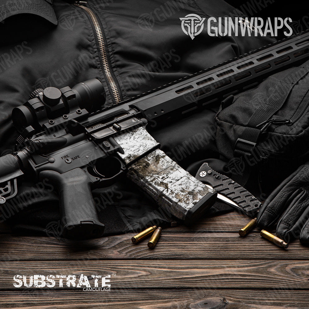 AR 15 Mag & Mag Well Substrate Snowfall Camo Gun Skin Vinyl Wrap Film