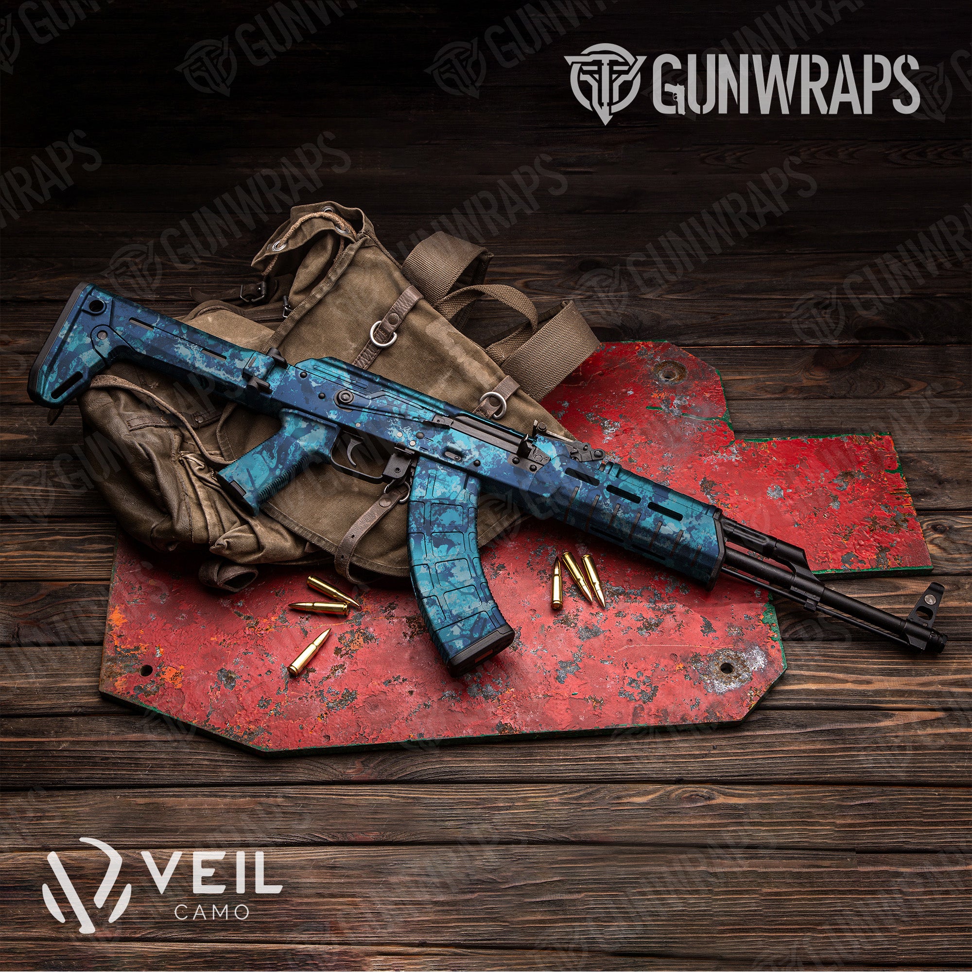 AK 47 Veil Stoke Aqua Camo Gun Skin Vinyl Wrap
