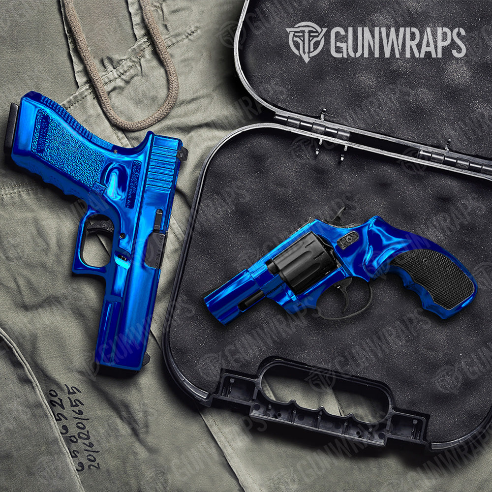 Pistol & Revolver Chrome Blue Gun Skin Vinyl Wrap