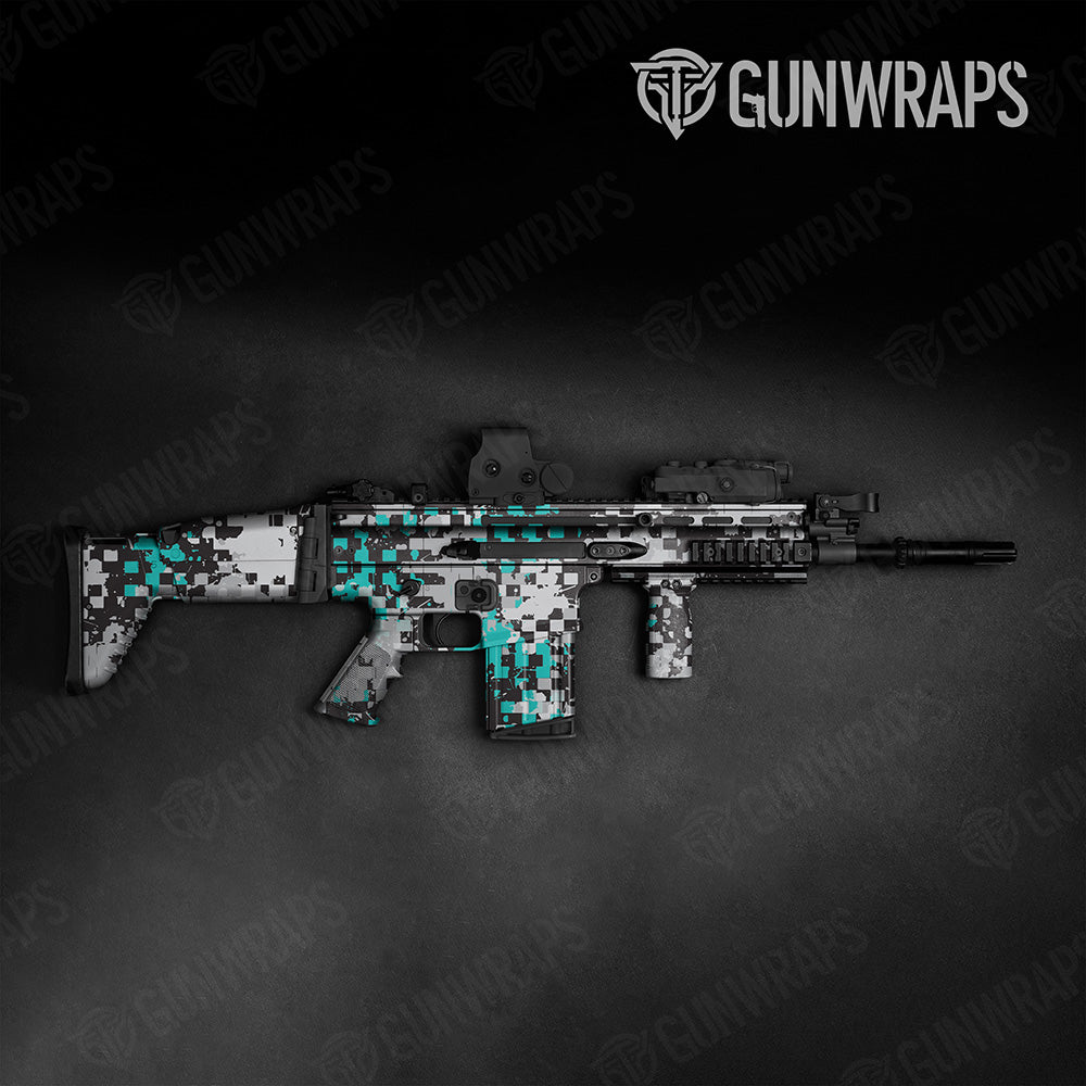 Broken Plaid Tiffany Blue Camo Tactical Gun Skin Vinyl Wrap