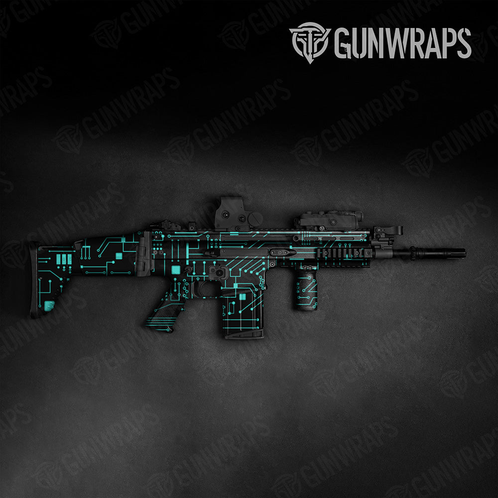 Circuit Board Tiffany Blue Tactical Gun Skin Vinyl Wrap