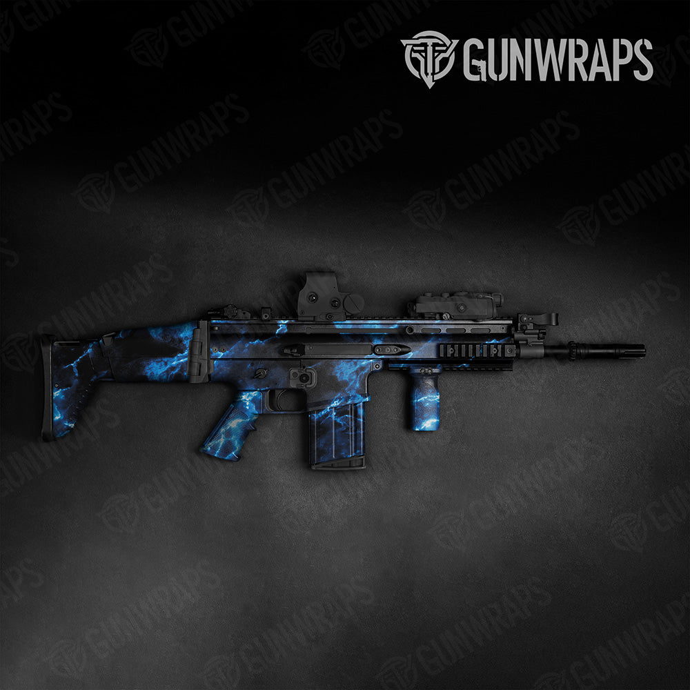 Stone Blue Lightning Marble Tactical Gun Skin Vinyl Wrap