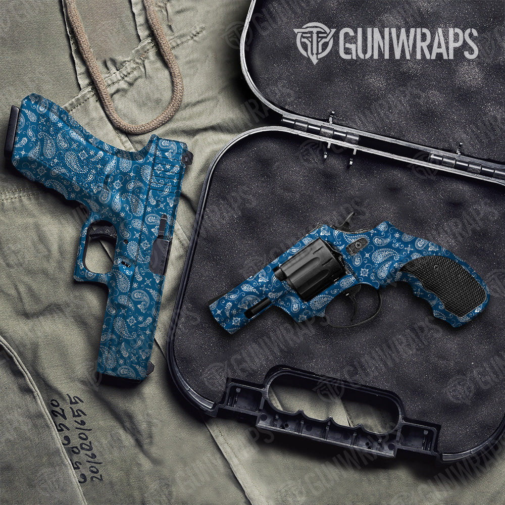 Bandana Blue White Pistol & Revolver Gun Skin Vinyl Wrap