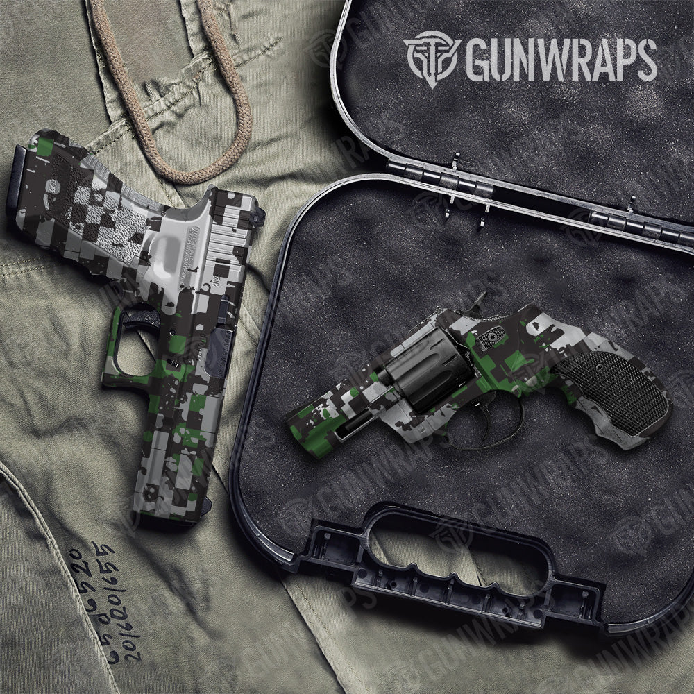 Broken Plaid Green Camo Pistol & Revolver Gun Skin Vinyl Wrap