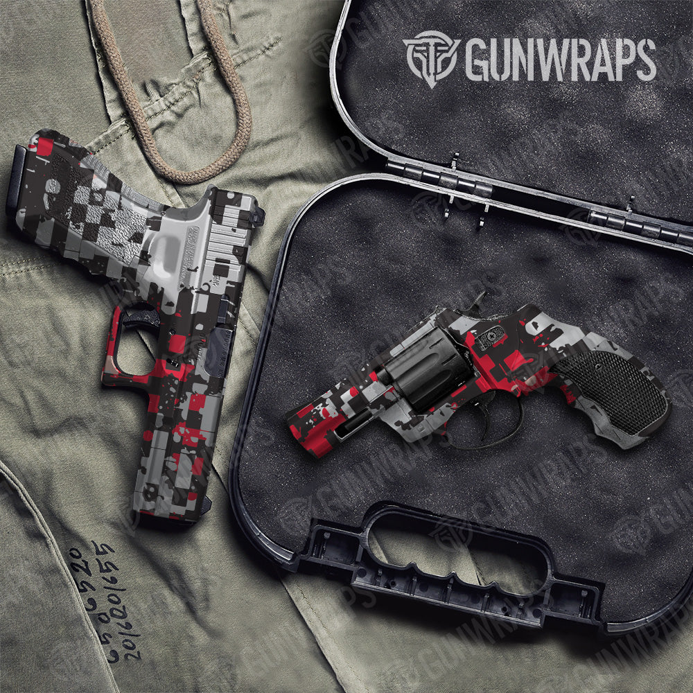 Broken Plaid Red Camo Pistol & Revolver Gun Skin Vinyl Wrap