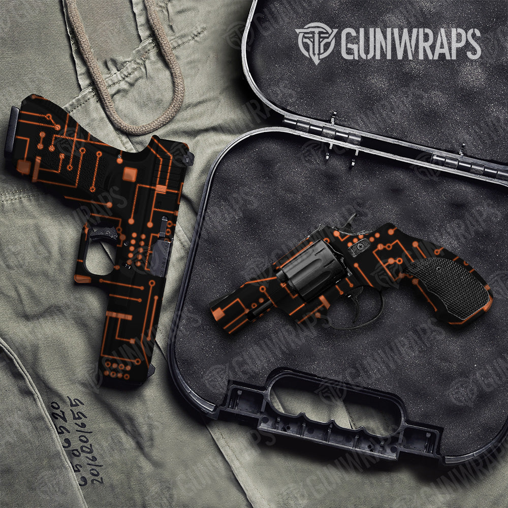 Circuit Board Orange Pistol & Revolver Gun Skin Vinyl Wrap