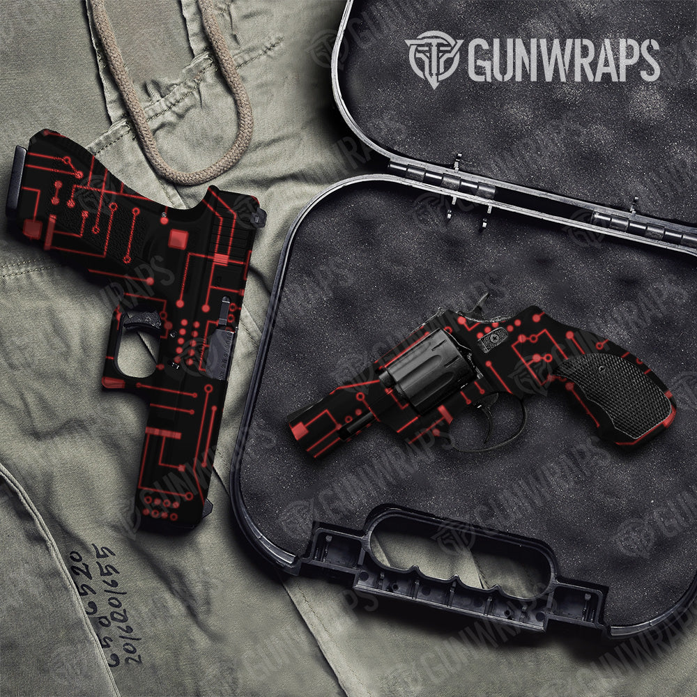 Circuit Board Red Pistol & Revolver Gun Skin Vinyl Wrap