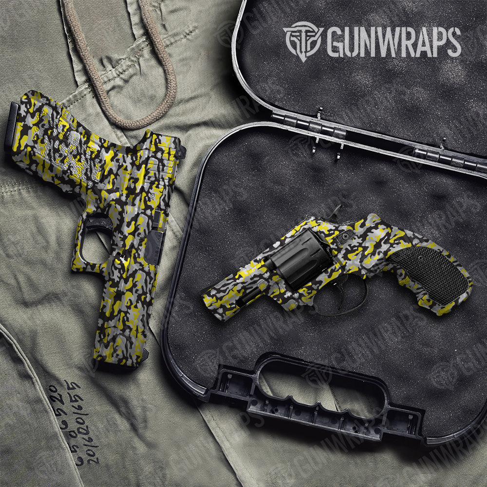 Classic Yellow Tiger Camo Pistol & Revolver Gun Skin Vinyl Wrap