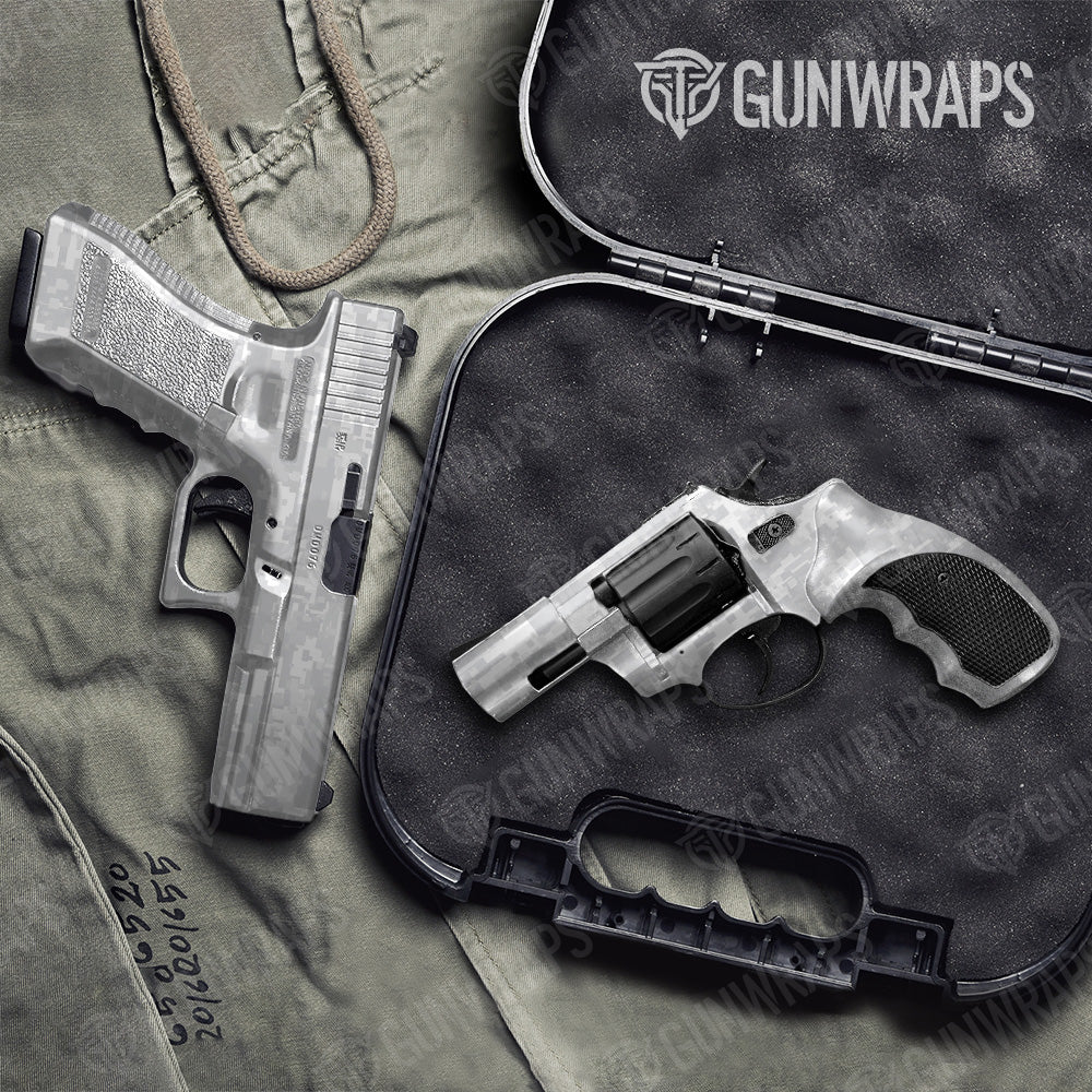 Digital Elite White Camo Pistol & Revolver Gun Skin Vinyl Wrap
