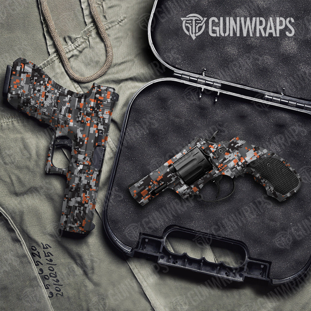 Digital Urban Orange Camo Pistol & Revolver Gun Skin Vinyl Wrap