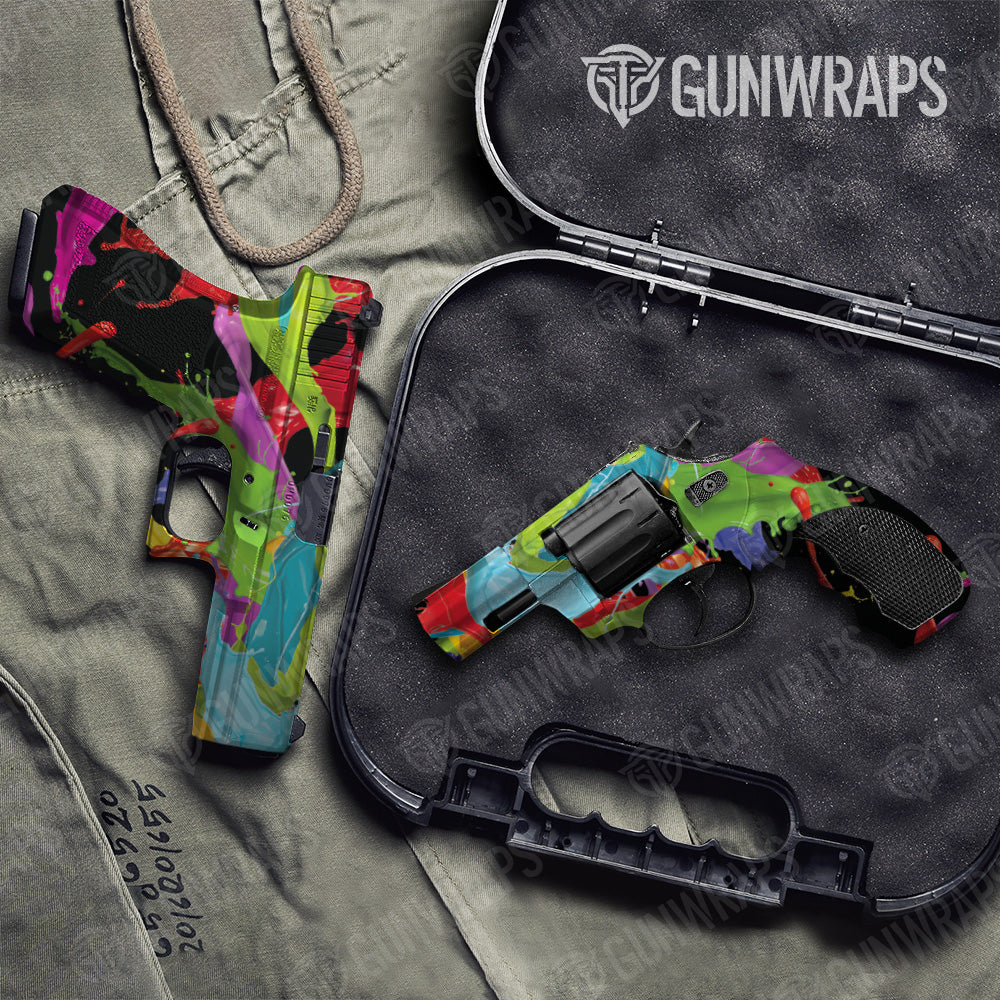 Paint Splatter Black Pistol & Revolver Gun Skin Vinyl Wrap