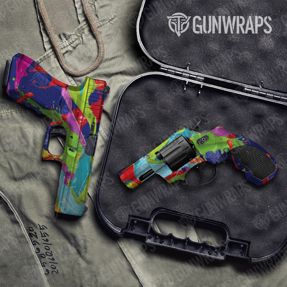 Paint Splatter Blue Pistol & Revolver Gun Skin Vinyl Wrap
