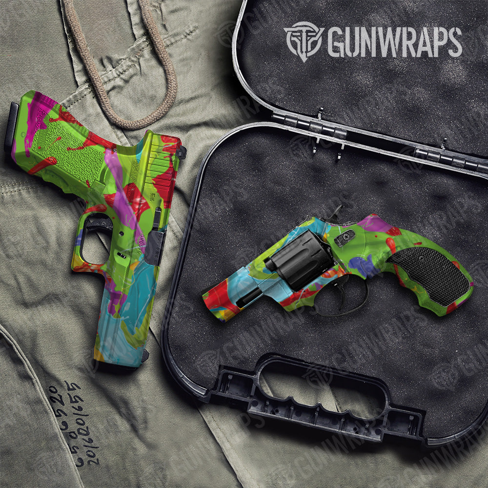 Paint Splatter Green Pistol & Revolver Gun Skin Vinyl Wrap