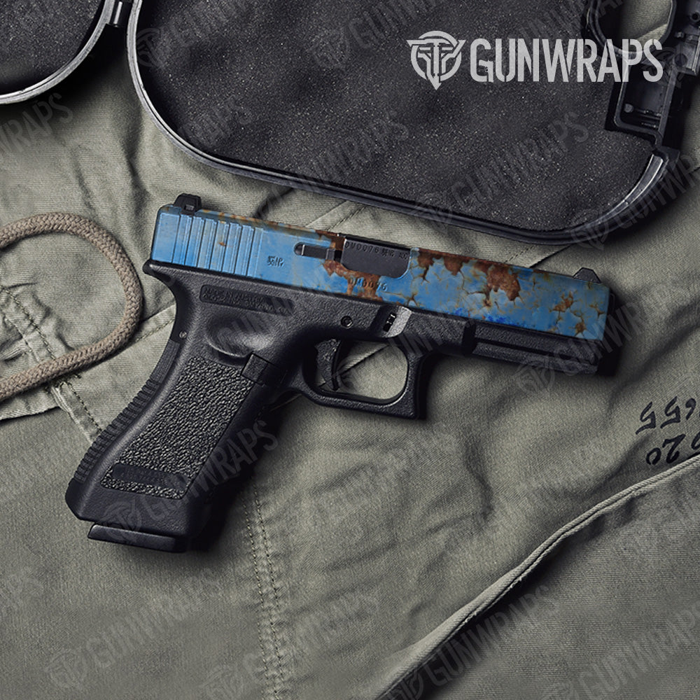 Rust 3D Baby Blue Pistol Slide Gun Skin Vinyl Wrap