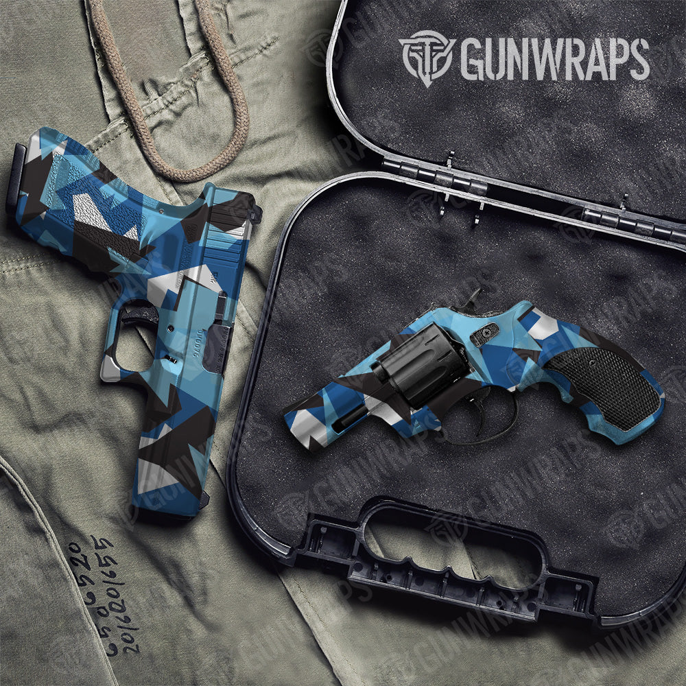 Shattered Baby Blue Camo Pistol & Revolver Gun Skin Vinyl Wrap