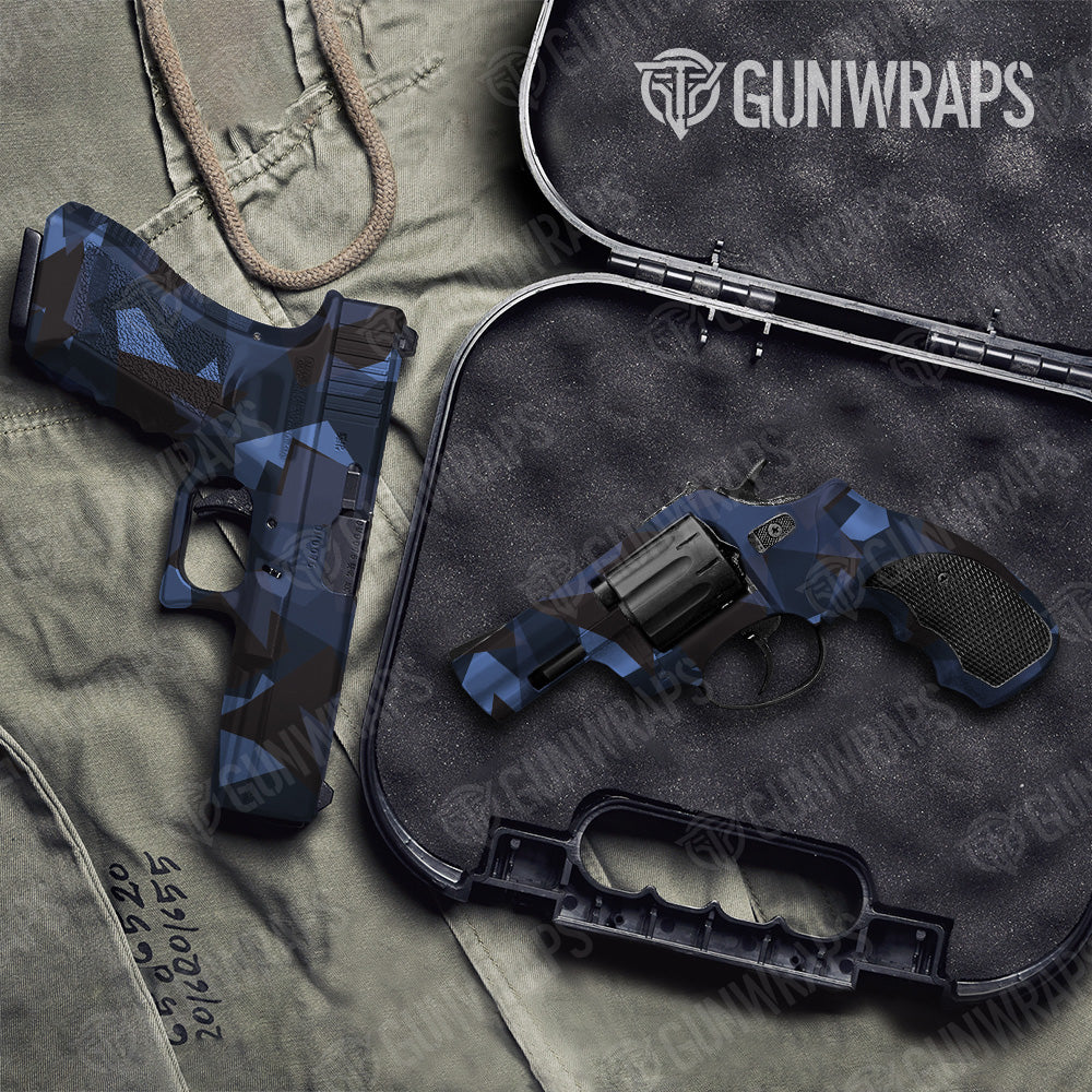 Shattered Blue Midnight Camo Pistol & Revolver Gun Skin Vinyl Wrap