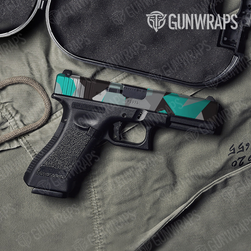 Shattered Tiffany Blue Tiger Camo Pistol Slide Gun Skin Vinyl Wrap