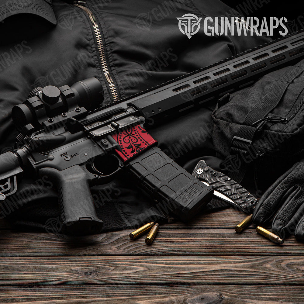 AR-15 Mag Well Bandana Red And Black Gun Skin Vinyl Wrap