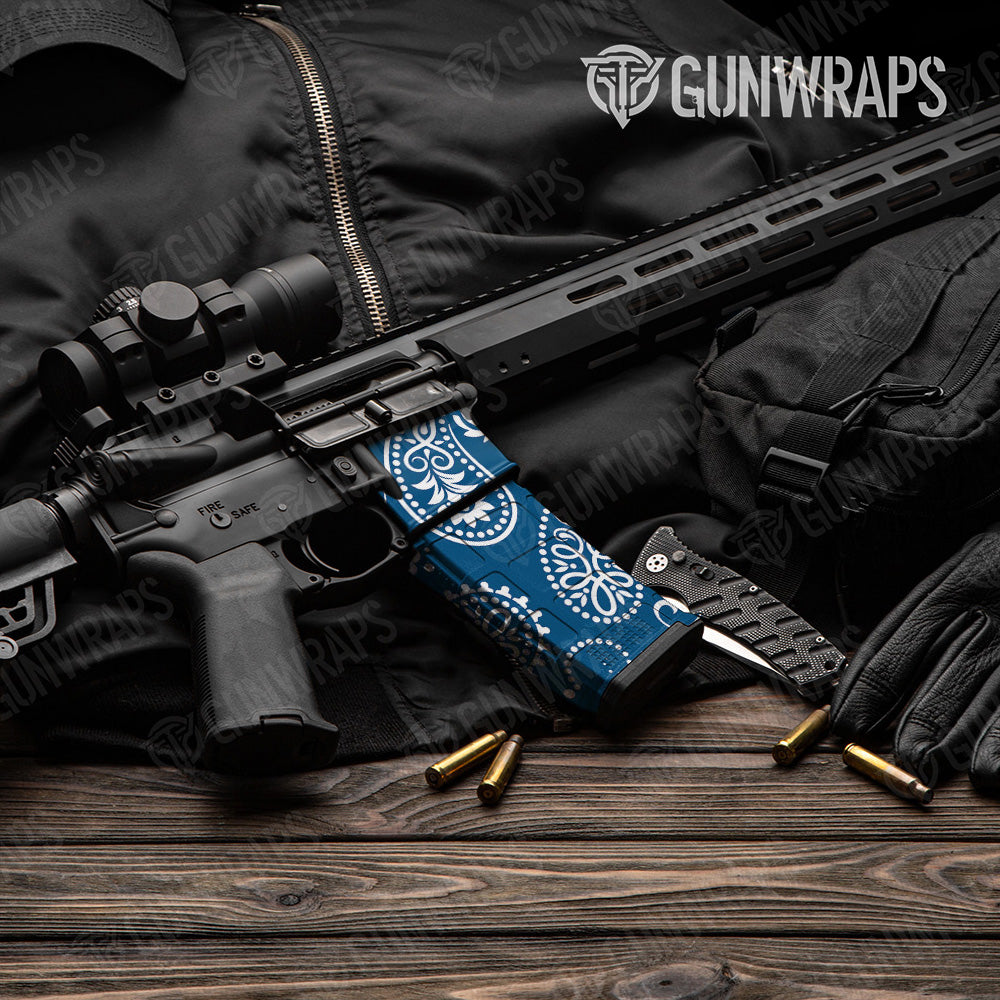 AR-15 Mag & Mag Well Bandana Blue And White Gun Skin Vinyl Wrap