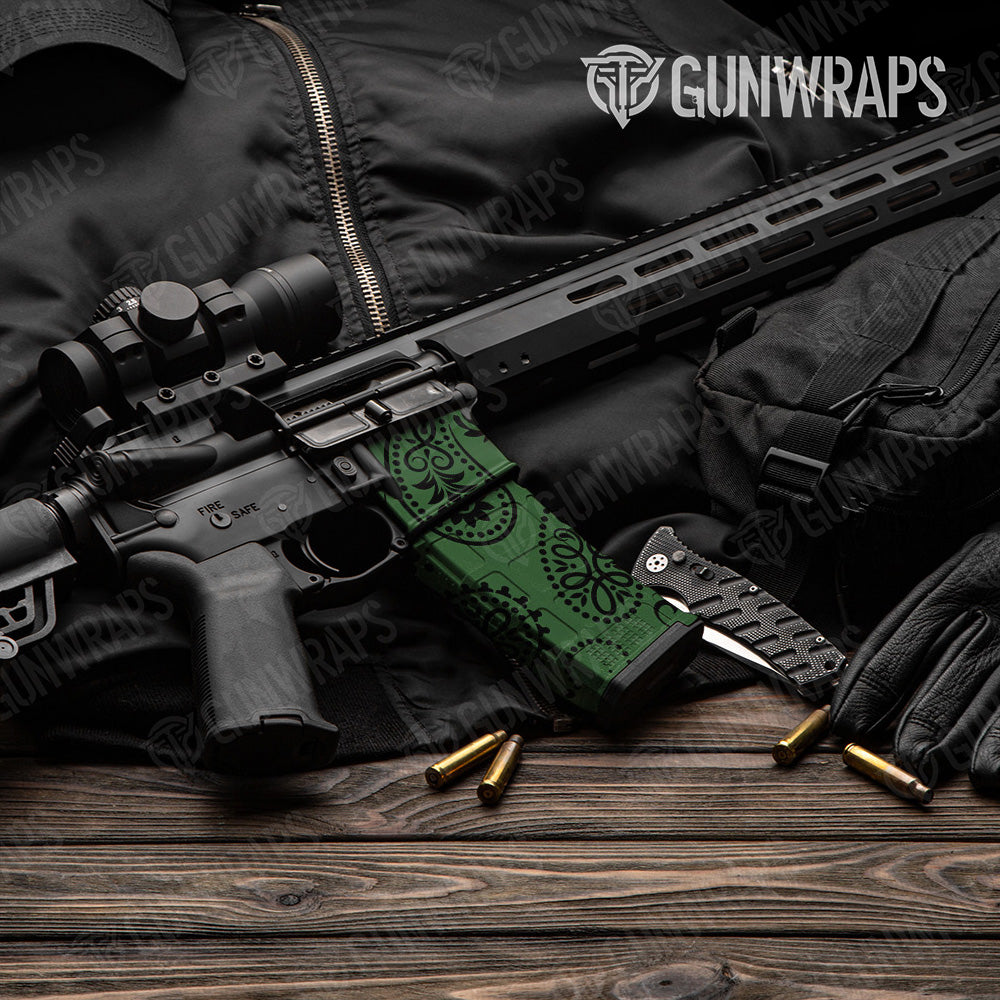 AR-15 Mag & Mag Well Bandana Green And Black Gun Skin Vinyl Wrap