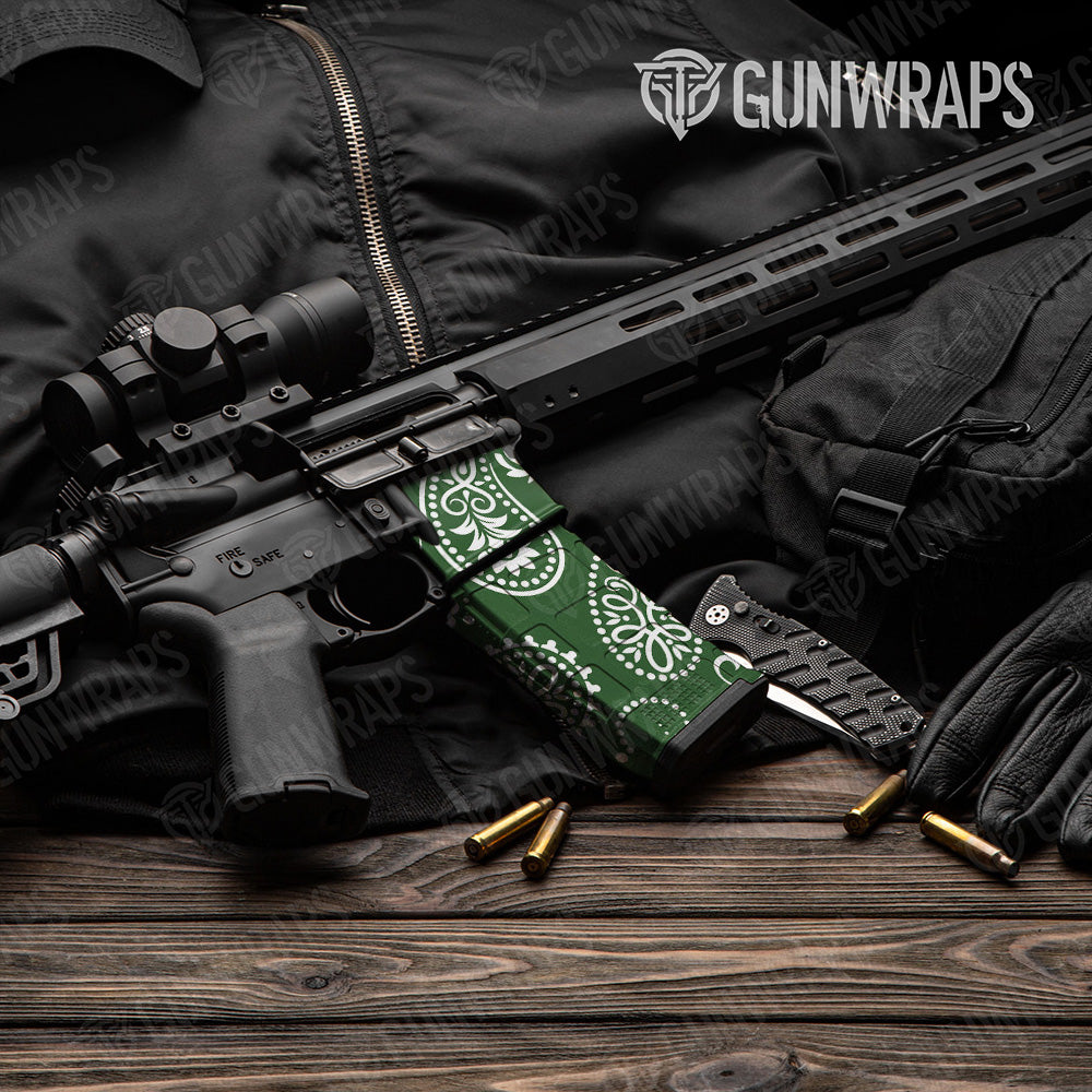 AR-15 Mag & Mag Well Bandana Green And White Gun Skin Vinyl Wrap